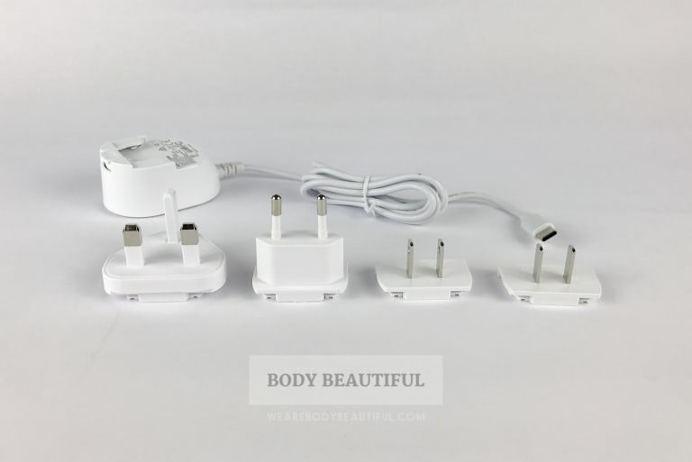 The CurrentBody.com Skin LED light therapy mask comes with 4 different country mains plugs