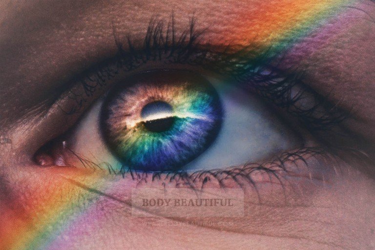 A human eye can see all the colours in the rainbow.