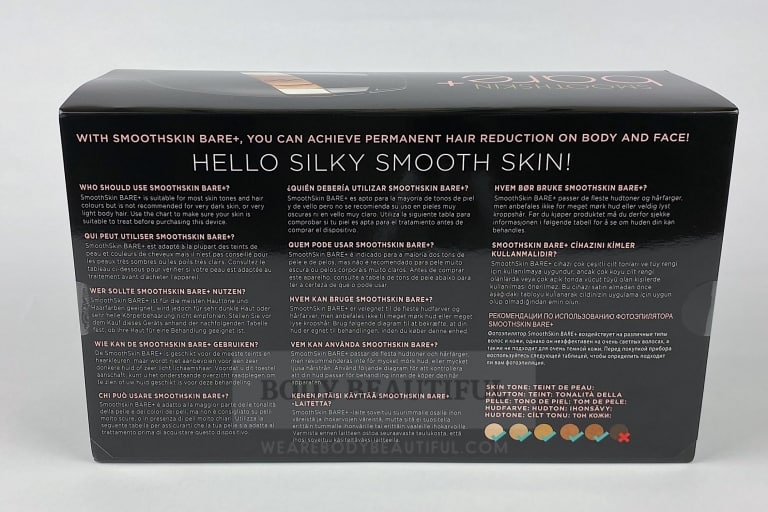 the back of the info sleeve on the Smoothskin Bare+ box