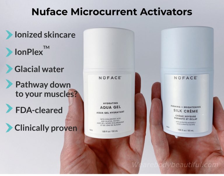 Nuface have developed some top-drawe marketing guff about their microcurrent activators. They say they are Ionized skincare, with their proprietary IonPlex blend, glacial water, all of which they say creates a pathway down to your mucles for the microcurrent. The activators are FDA-cleared and clinically proven.
