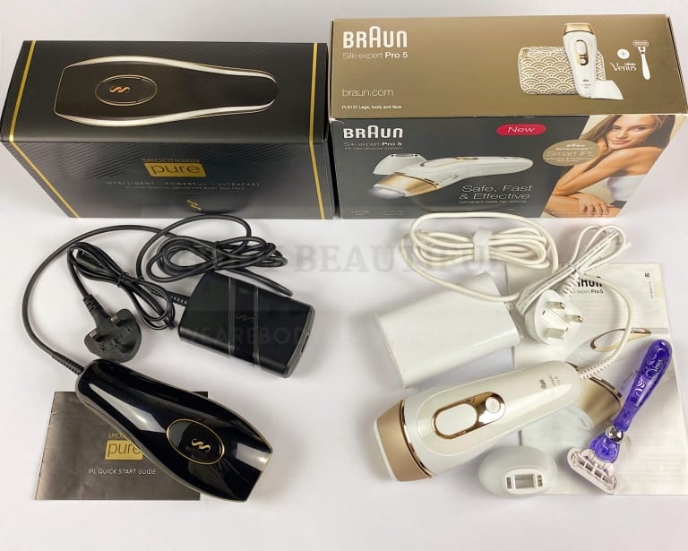 Contents of the Smmoothskin Pure & Braun Pro 5 IPL boxes
