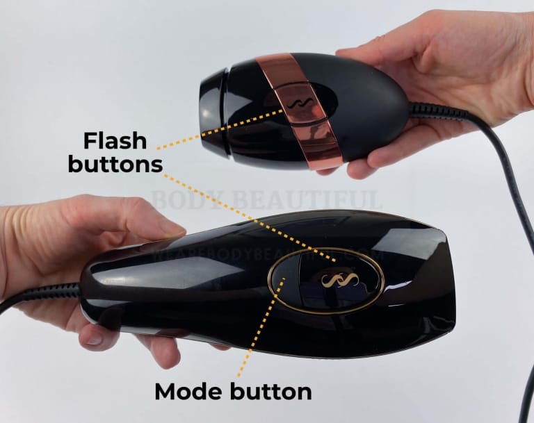 Flash buttons labelled on the Pure & Bare+, and the additional mode button on the Pure too below the flash button