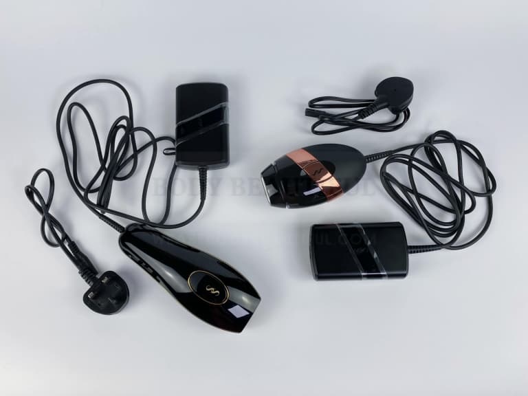 Top down shot of the Pure and Bare+ with their long and strong, thick and supple power cords with power packs and shrter mains cables