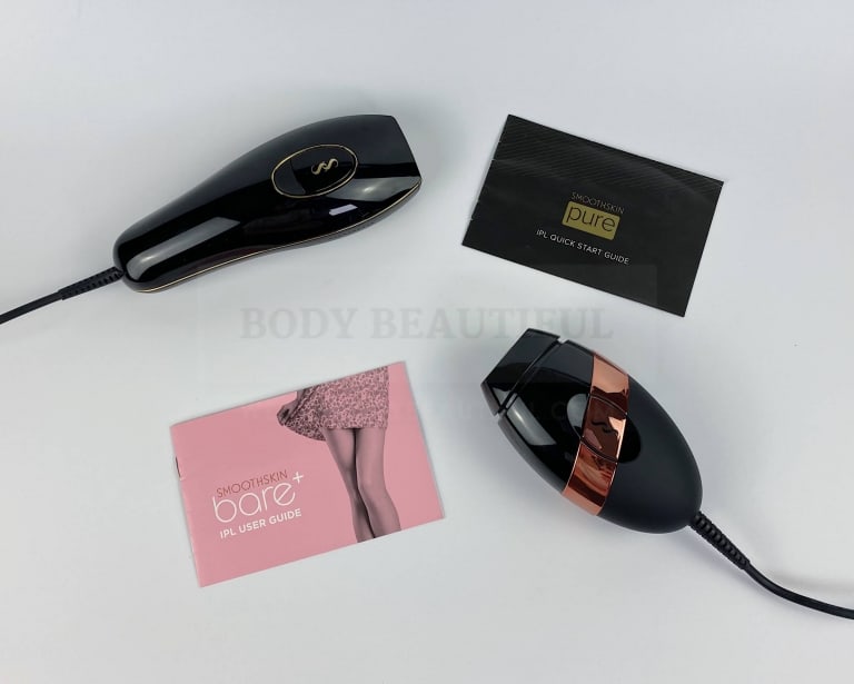You get a black quick start booklet with the Smoothskin Pure and a pink user guide with the Bare+.