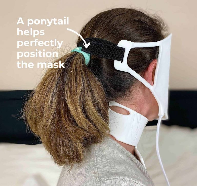 Use your ponytail to position the velcro strap and stop the Current Body LED mask slipping down.