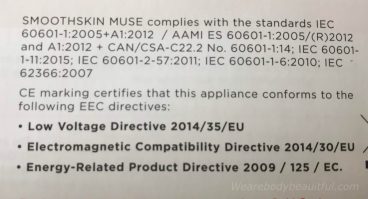 Example at-home safety and quality standards from IEC and EEC (CE marking) from at-home IPL brand, Smoothskin in their user manual.