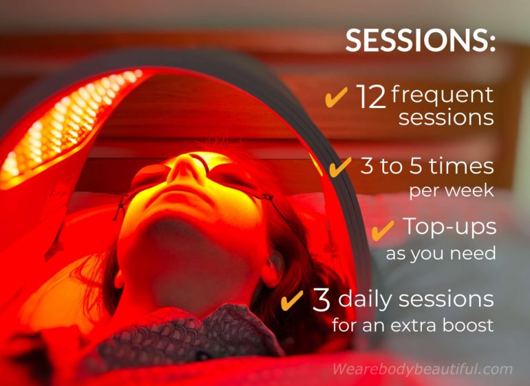 How many sessions do you need with the Flex MD? Do 12 frequent sessions, 3 to 5 times per week. Then, do top-ups as you need them (2 or 3 per week is typical). For an extra boost, do 3 daily sessions!